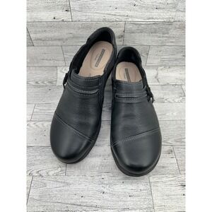 Clarks Collection Cheyn Madi Black Leather Slip On Loafers Shoes Womens 8W